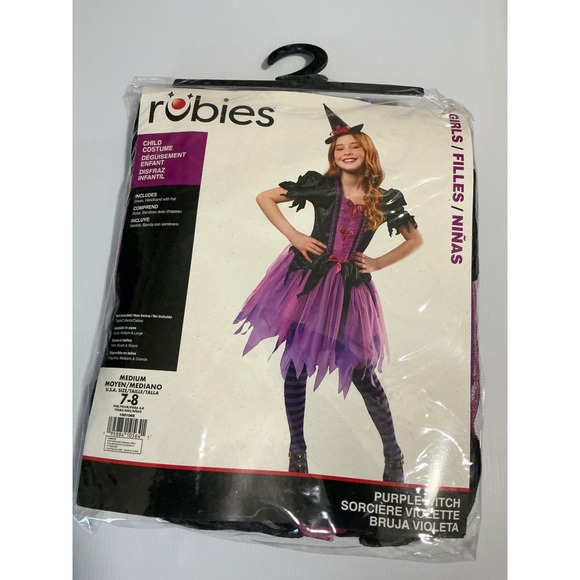 Rubies Other - Rubies Purple Witch Costume Girls Youth Medium 7-8 Dress Hat Headband 1001069